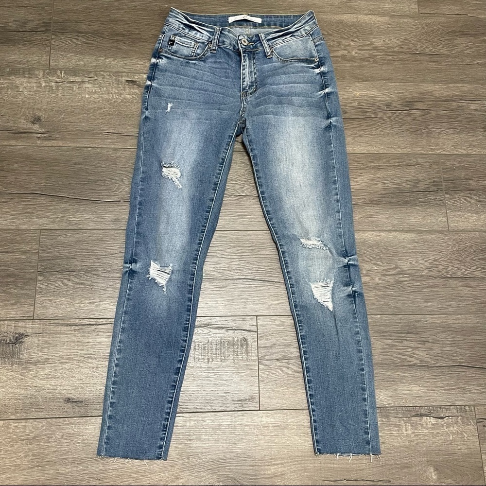 KanCan Distressed Skinny Jeans Raw Hem Mid Rise Sz 5 26 KC5034MT Stretch.